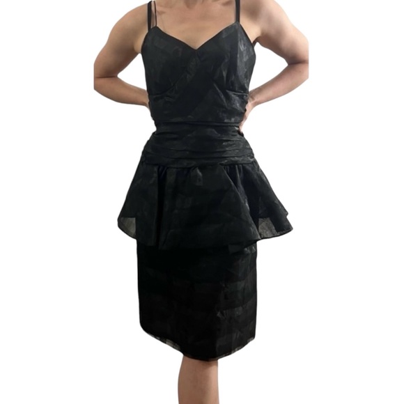 Vintage Dresses & Skirts - Gorgeous 1980’s Black Vintage Dress with Peplum Detail & Spaghetti Straps, Small